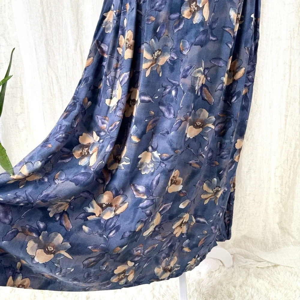 Vtg 90s Dark Floral Maxi Skirt 18 XL Cottagecore Whimsigoth Romantic Watercolor